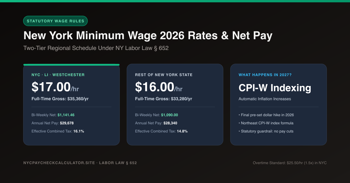 New York Minimum Wage 2026: $17.00/hr Rate & Take-Home Pay Breakdown